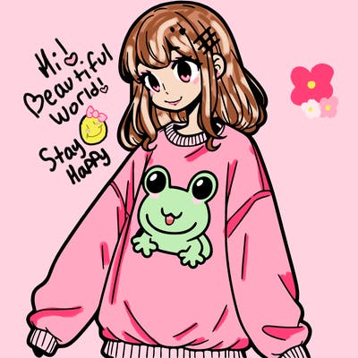 girl wearing frogging sweatshirt