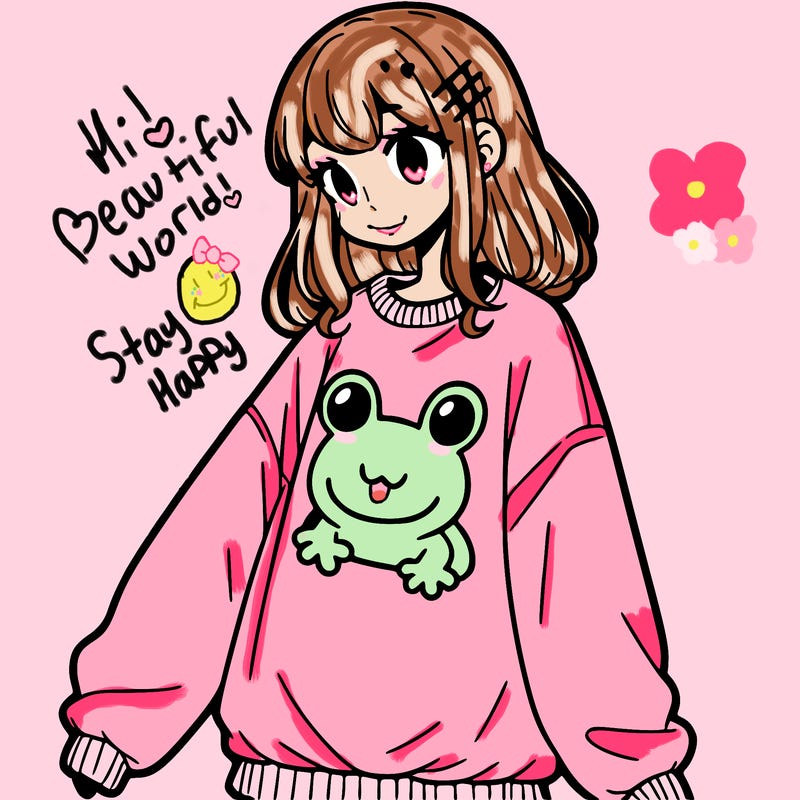 girl wearing frogging sweatshirt