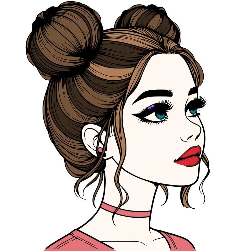 realistic girl with buns on the top of her head