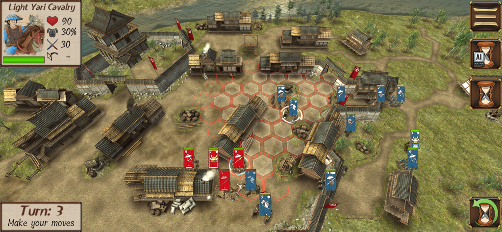 Shogun's Empire: Hex Commander - Turn-based tactical battle on a hex grid in medieval Japan featuring Light Yari Cavalry