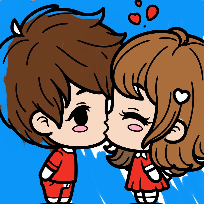 a cute boy with a cute girl and kissing