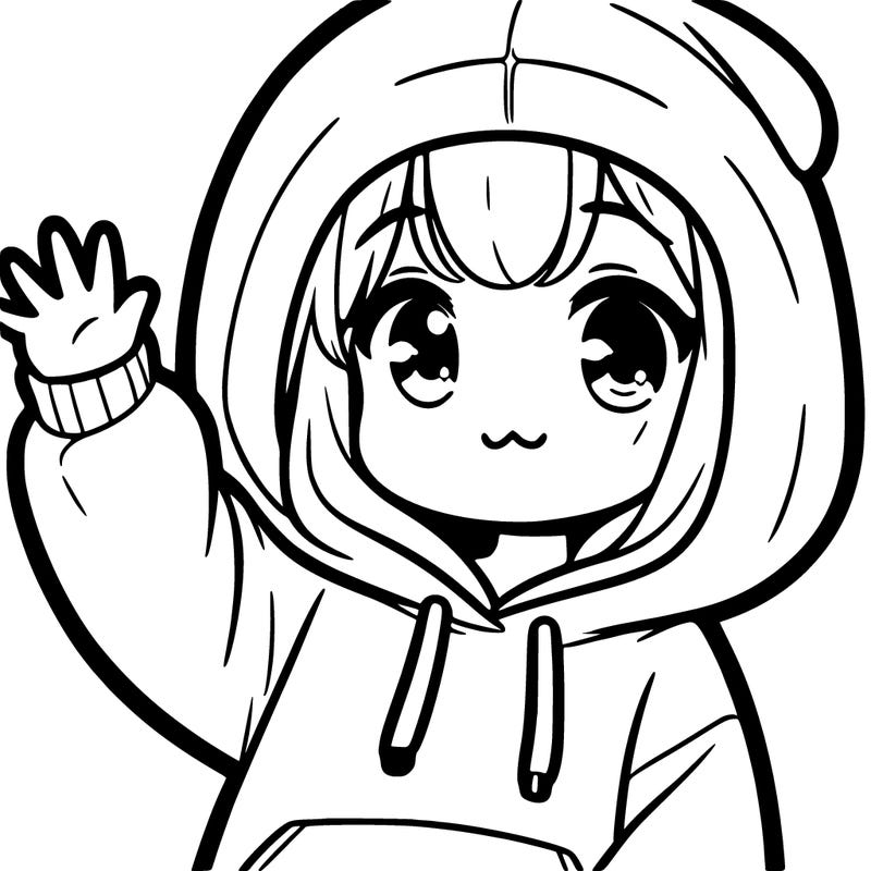 a girl in hoodie waving