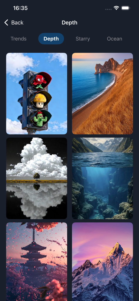 iLiveWalls - Live Wallpaper 4k - A gallery of depth effect wallpapers for iPhone featuring landscapes mountains and creative traffic lights