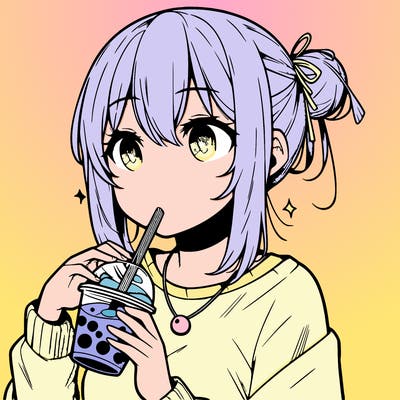 manga character drinking boba