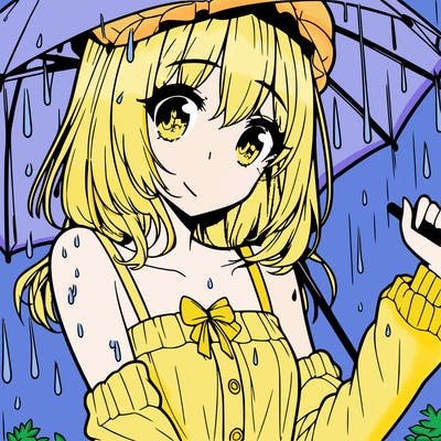 pretty anime girl in the rain