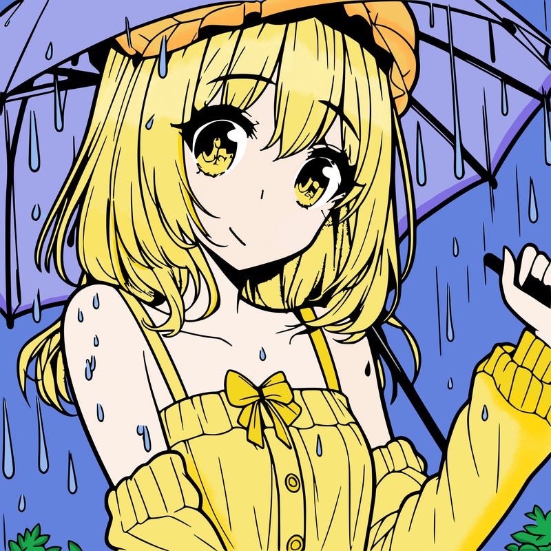 pretty anime girl in the rain