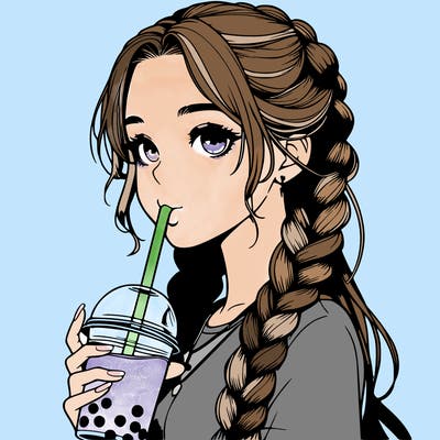 realistic girl with braided hair drinking boba