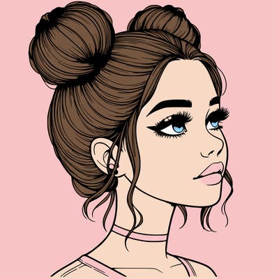 realistic girl with buns on the top of her head