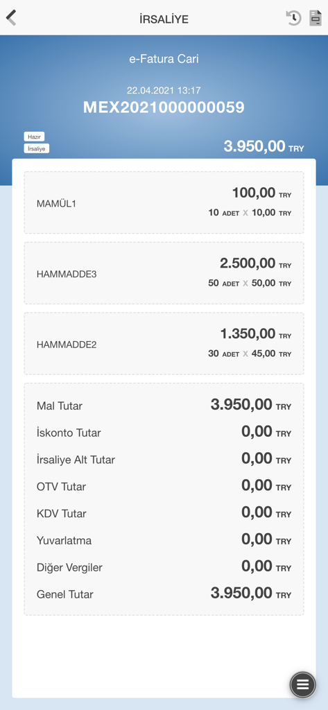 LioX - LioX mobile app screen showing a digital delivery note with itemized costs and business transaction details