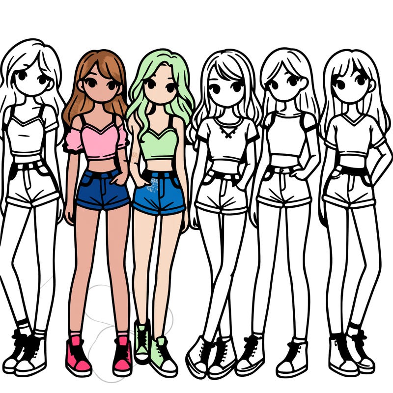 a group of girls wearing crop tops and shorts