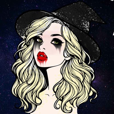 realistic witch girl with wavy hair and lips
