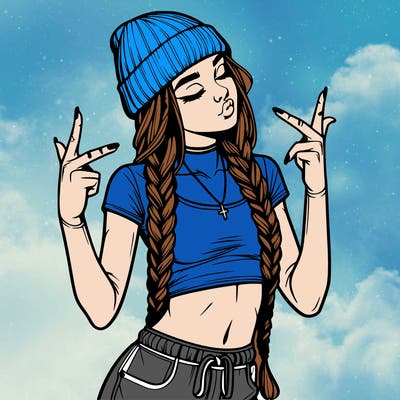 realistic teenage girl with braids and a beanie and crop top doing 🫶🏼