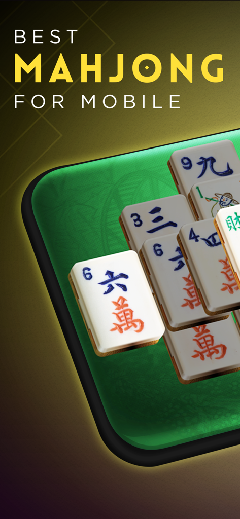 Mahjong Gold - Majong Master - Traditionelle Mahjong-Kacheln auf einem Handy-Bildschirm mit dem Text Best Mahjong for Mobile
