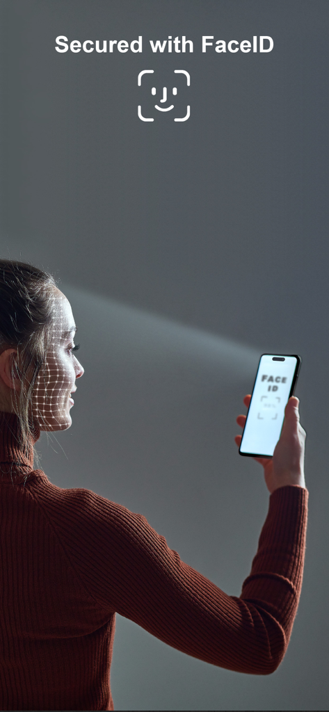 Una mujer usando FaceID para desbloquear de forma segura la aplicación del navegador web privado en su iPhone