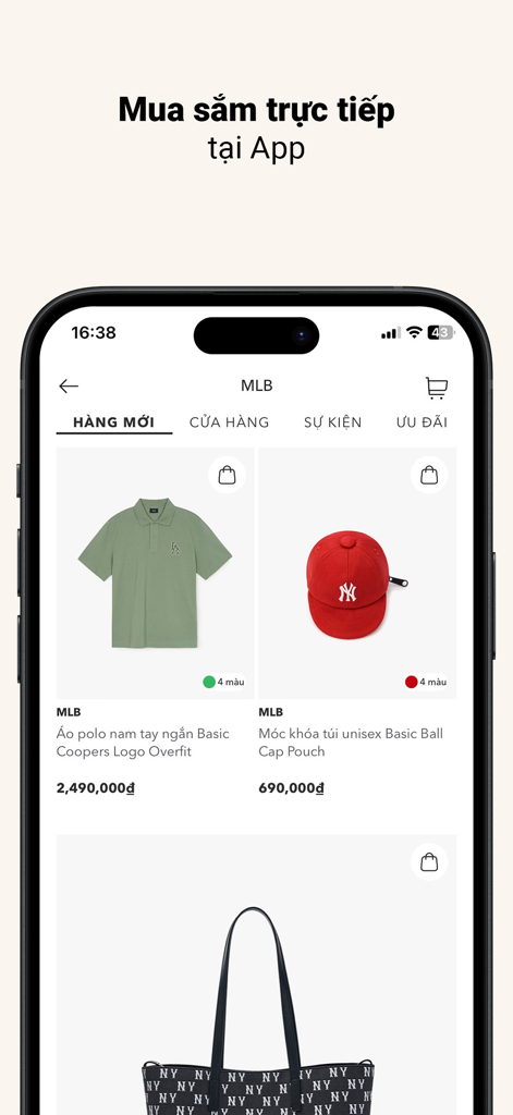 Mobile screen of Maison Online app displaying MLB brand clothing and accessories