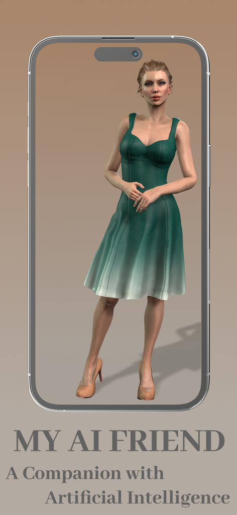 My AI Friend - Virtual Chatbot - Smartphone displaying a 3D virtual female companion avatar for the My AI Friend app