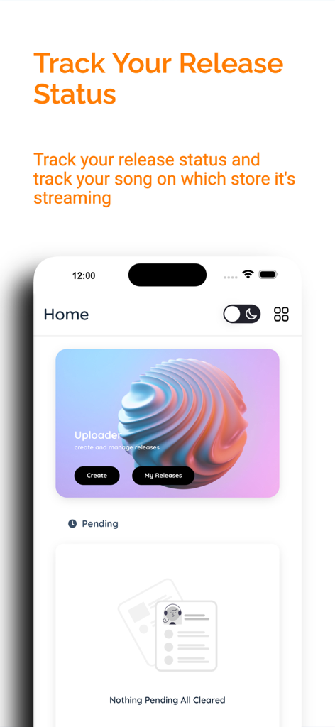HarDan Music Distribution app home screen showing music release status tracking