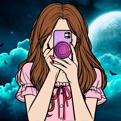 a realistic girl holding her phone taking pictures