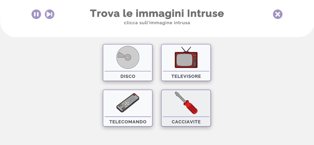 hOLDer - hOLDer 앱 찾기 침입자 게임 스크린샷으로, 디스크, TV, 리모컨, 드라이버가 있는 네 개의 카드가 특징입니다.