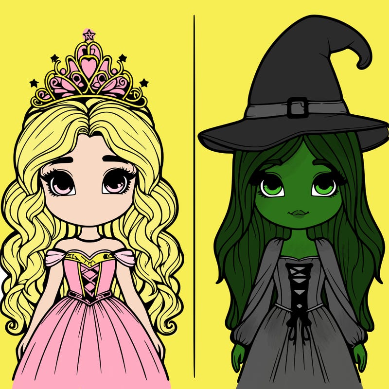two realistic girls one princess one witch