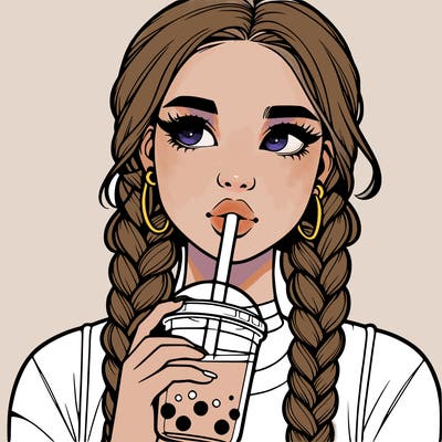 realistic girl with braided hair drinking boba