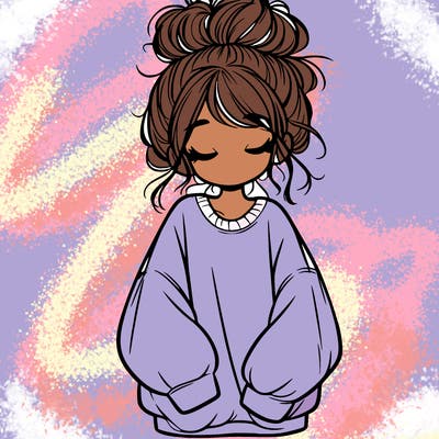 girl with baggy sweatshirt and messy bun