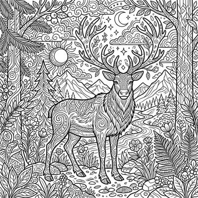 Unleash your creativity with this stunning wild reindeer coloring page, designed especially for teens. Explore a majestic forest scene filled with intricate patterns and captivating details awaiting your artistic touch.