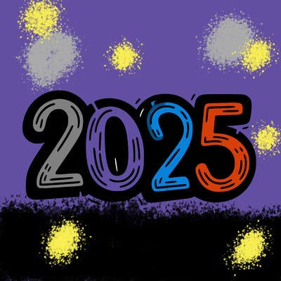 one line scrawled numbers sketch design “2025”