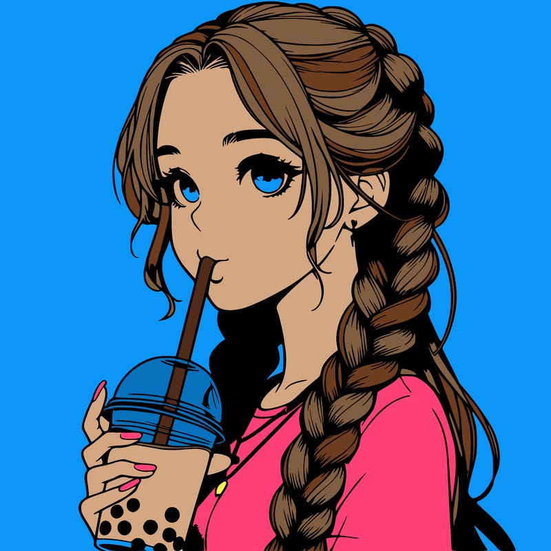 realistic girl with braided hair drinking boba