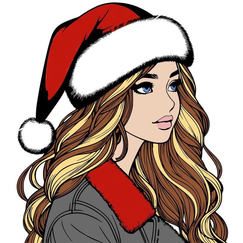 realistic girl in santa hat