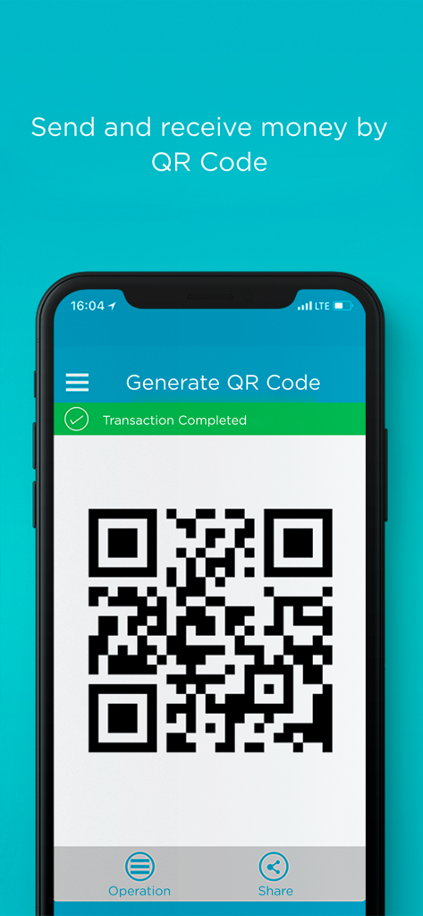 Pantalla de la aplicación Banca Móvil ATLANTICO para enviar y recibir dinero usando un código QR