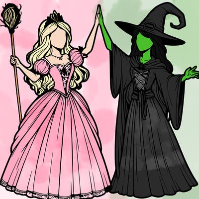 detailed realistic split of a princess and a witch