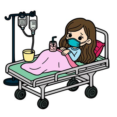 sick girl in strecher