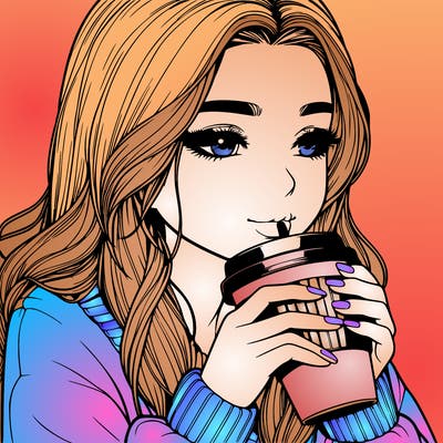 realistic girl drinking coffee