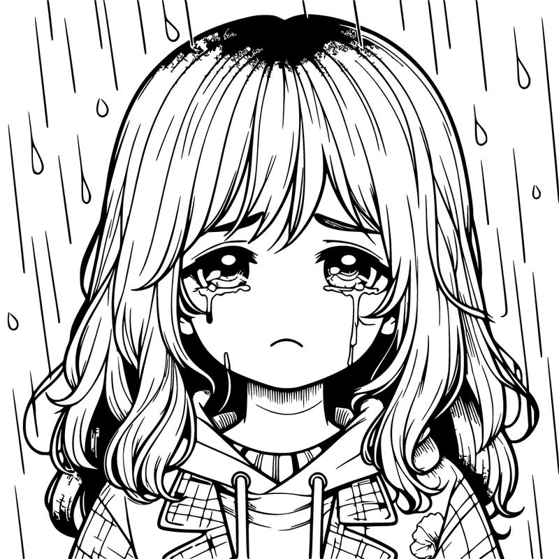realistic sad girl in the rain