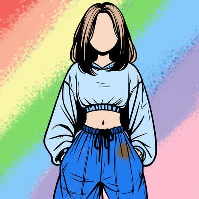 realistic girl faceless with baggy pants and a crop top