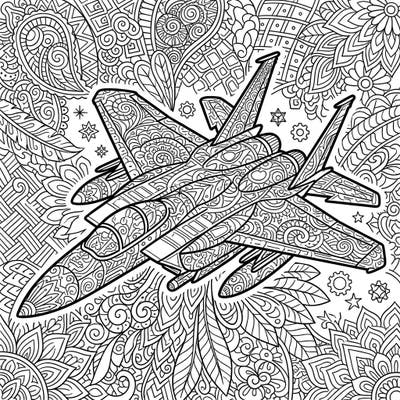 Prepare for an extraordinary coloring experience with this Zentangle Military Jet design. This intricate page blends the power of aviation with the calming art of repetitive patterns, offering a unique challenge for colorists of all levels.