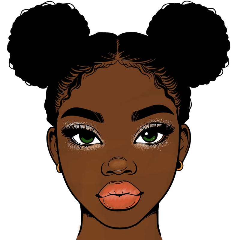 realistic black woman with two buns
