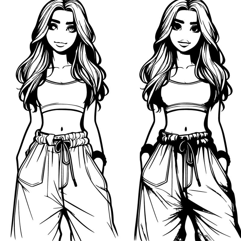 realistic girl with baggy pants and a crop top