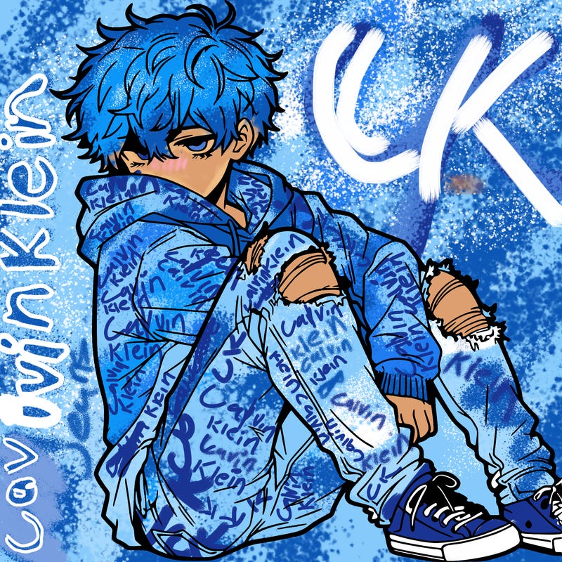 a male hoddie ripped jeans messy hair anime