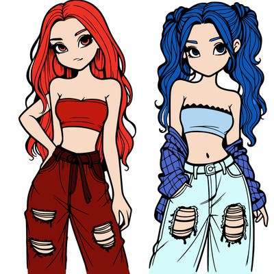 2 girls in crop tops and baggy jeans ripped