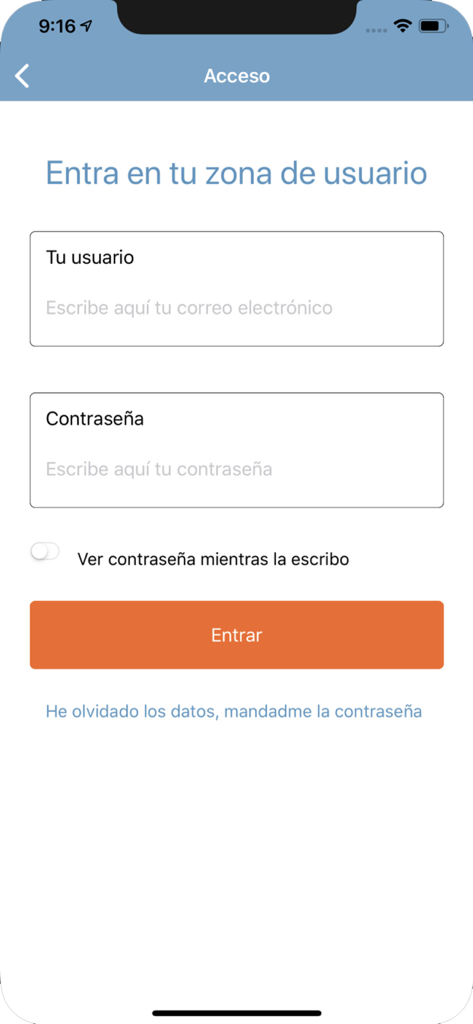 Registro de Viajeros MAUC - Login screen for the Registro de Viajeros MAUC mobile application