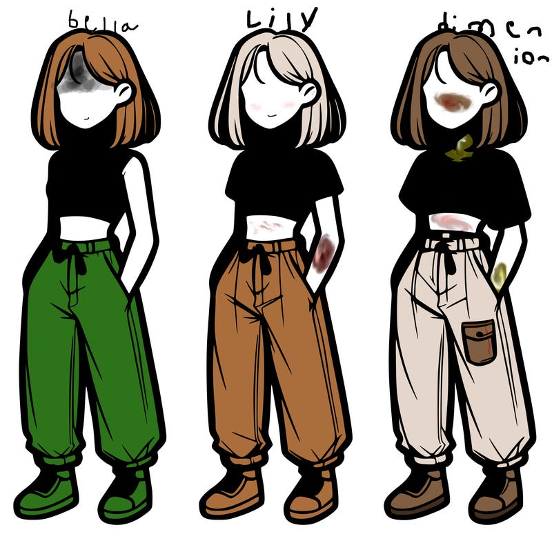 girl with no face wearing a crop top & baggy pants realistic