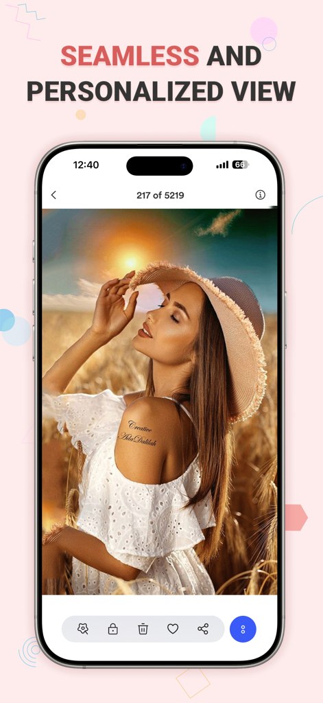 Photo Gallery - Gallery Lock - Pantalla de iPhone mostrando una foto de alta calidad dentro de la interfaz de la aplicación Photo Gallery