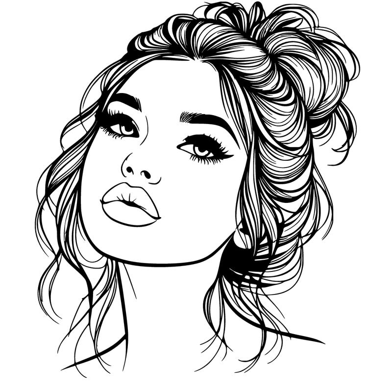 realistic girl with lips and hair up