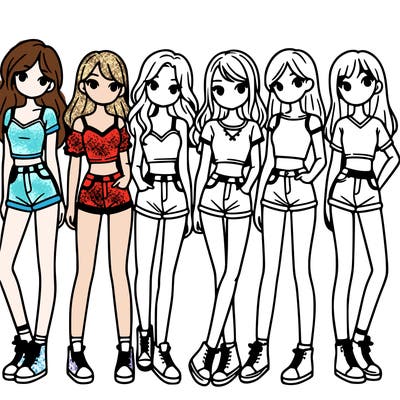 a group of girls wearing crop tops and shorts