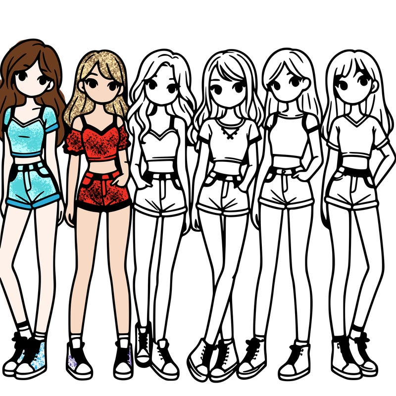 a group of girls wearing crop tops and shorts