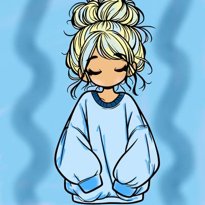 girl with baggy sweatshirt and messy bun