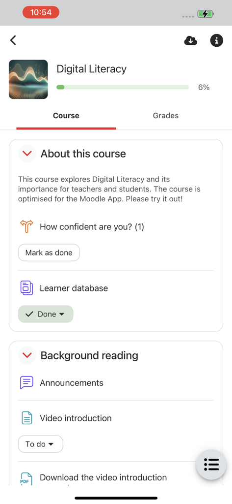 Taylor's myTIMeS Mobile - Digital Literacy course overview on the Taylor's myTIMeS Mobile app showing progress and study materials