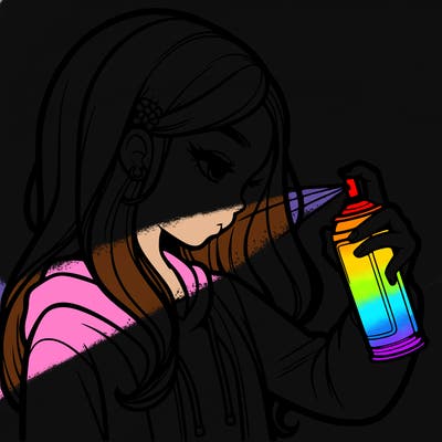 a realistic girl spray painting